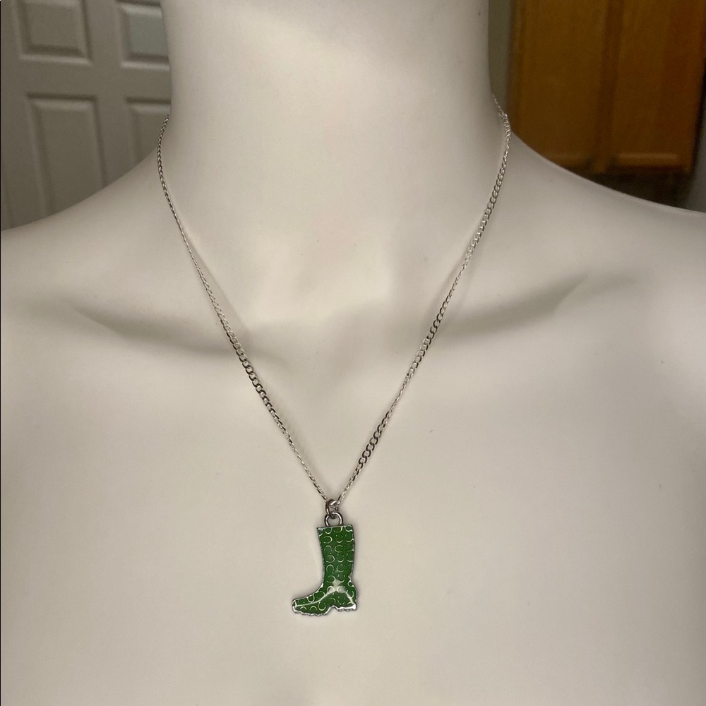 Coach Green Logo Boot .925 Sterling Necklace